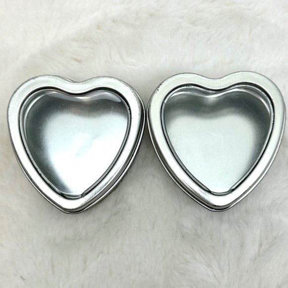 Two (2) Heart Shape Tin Boxes w/Clear Lids (2" x 2" x 1") - Picture 1 of 3